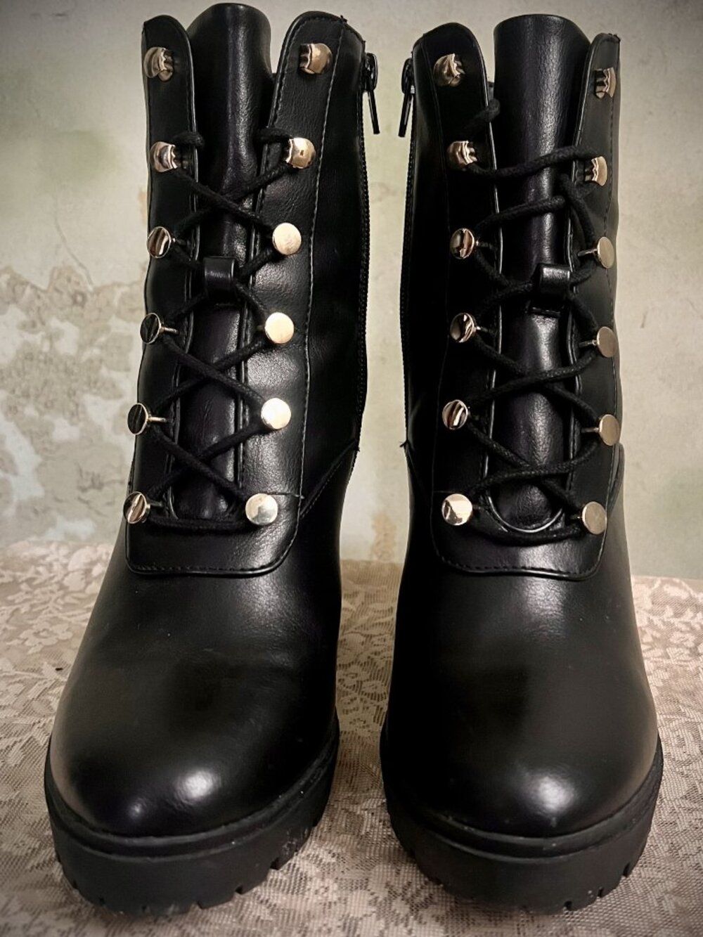 Express Black Gold Studded Lace-Up Platform Ankle Boots